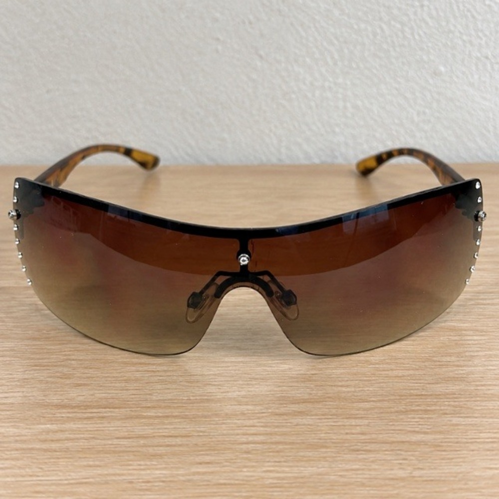 Steve Madden S5250 Sunglasses Y2K Rimless Rhinestone Brown Tortoise